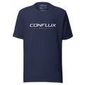 Conflux Reels Lockup Tee in navy, front, white lockup across the chest