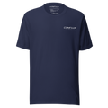 Conflux Wordmark Tee in navy, front, small wordmark on the left chest