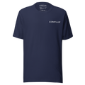 Built for the Pursuit Tee in navy, front, small wordmark on the left chest